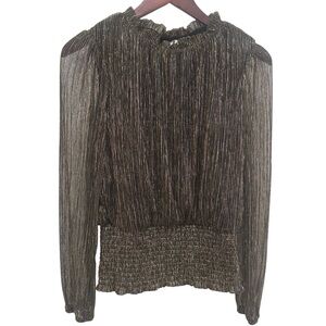 Joie Metallic Long Sheer Sleeve Top Ruffle Collar Elastic Waist M EUC
